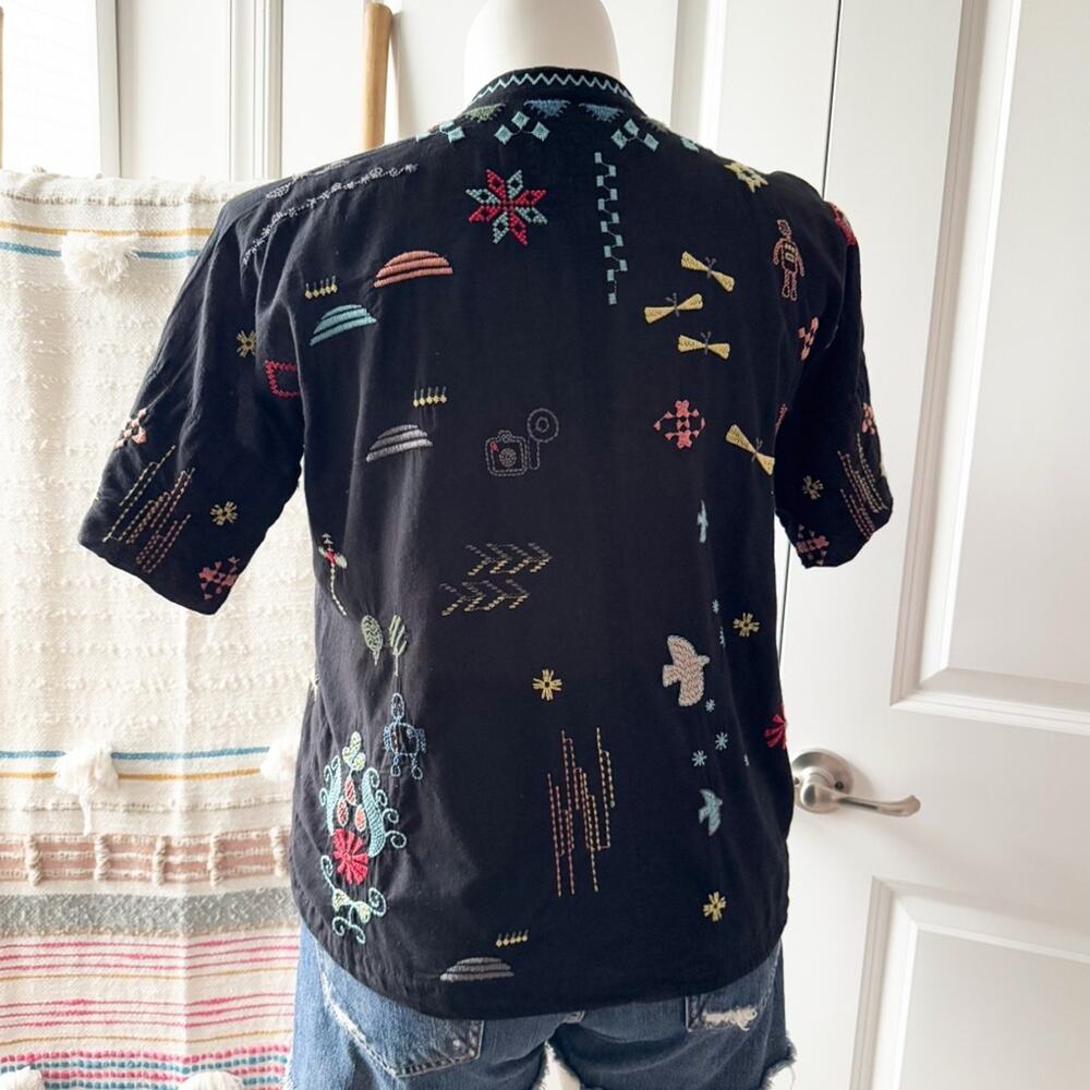 Johnny Was Pete & Greta Seraphina Black Embroidered Short Sleeve Top Women’s XS - Picture 6 of 10